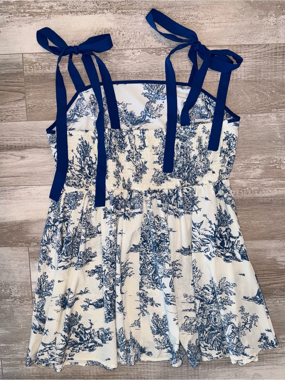 Blue Toile Tie Strap Babydoll Mini Dress Cottagecore Coquette Coastal SHEIN - Picture 4 of 8